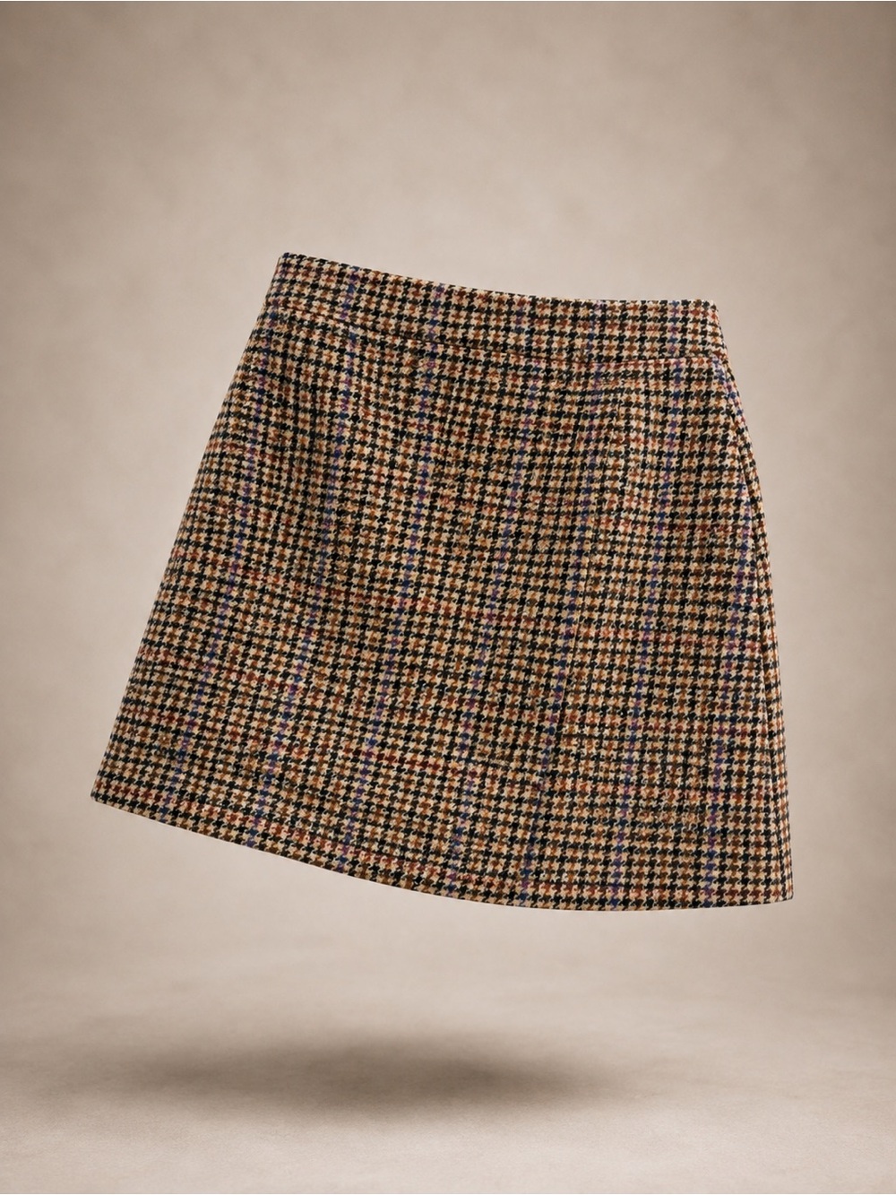 J. Crew Tan Houndstooth Mini Skirt with Subtle Multi-Color Accents